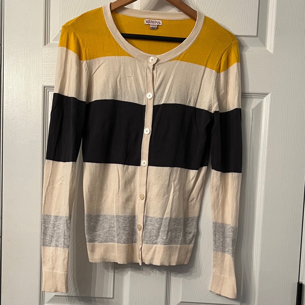 Merona Women's Bold Striped Cardigan - Mustard, Dark Grey , Light Gray, Cream